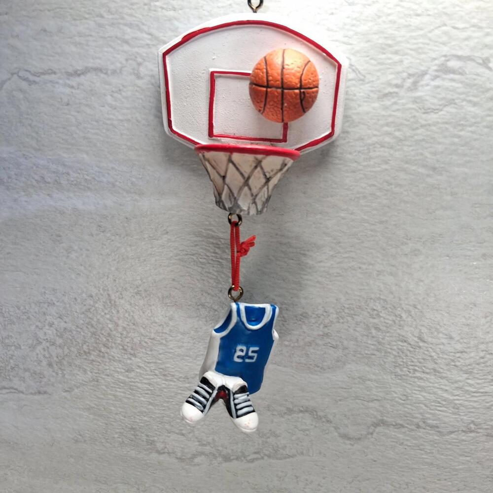 Basketball Hoop Ball And Jersey Hanging Holiday Christmas Ornament
